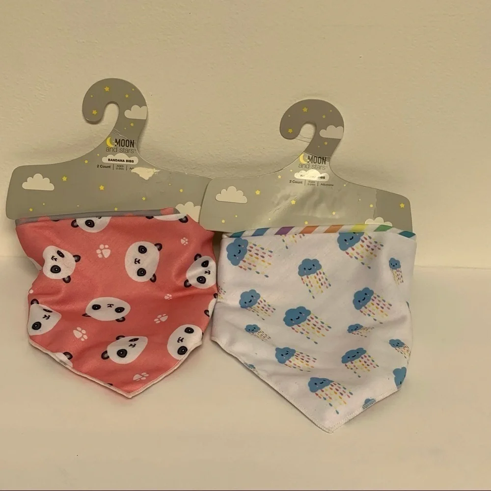 NEW |MOON AND STARS| INFANT/BABY BANDANA BIBS 0-24 MONTHS (Lot of 4 Bibs)